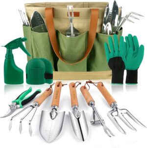 YAUNGEL Gardening Tools - 10 Pcs Garden Tool Set Heavy Duty Stainless