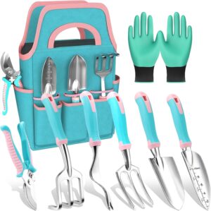 Garden Tool Set,8 Pcs Gardening Hand Tool Starter Kit for Women Heavy Duty Outdoor