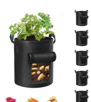 5-Pack 10 Gallon Potato Grow Bags, Garden Planting Bag with Reinforced Handle, Thickened Nonwoven Fabric Pots for Tomato, Vegetable and Fruits