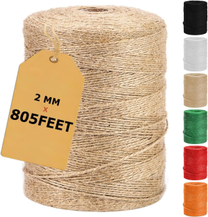 805FT Natural Jute Twine String, Bulk Hemp Jute Rope Cord Twine for Crafts Gardening, Gift Wrapping, Arts & Crafts, Wedding Décor, Packing Material Burlap Ribbon, Christmas Knitting Macrame Decoration